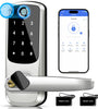 Smart Door Lock with Handle,Keyless Entry Door Lock,8-in-1 Fingerprint Door Lock with Keypad - Deadbolt Lock for Front Door Lock - Digital Electronic Door Lock with Code & APP Control (Sliver)